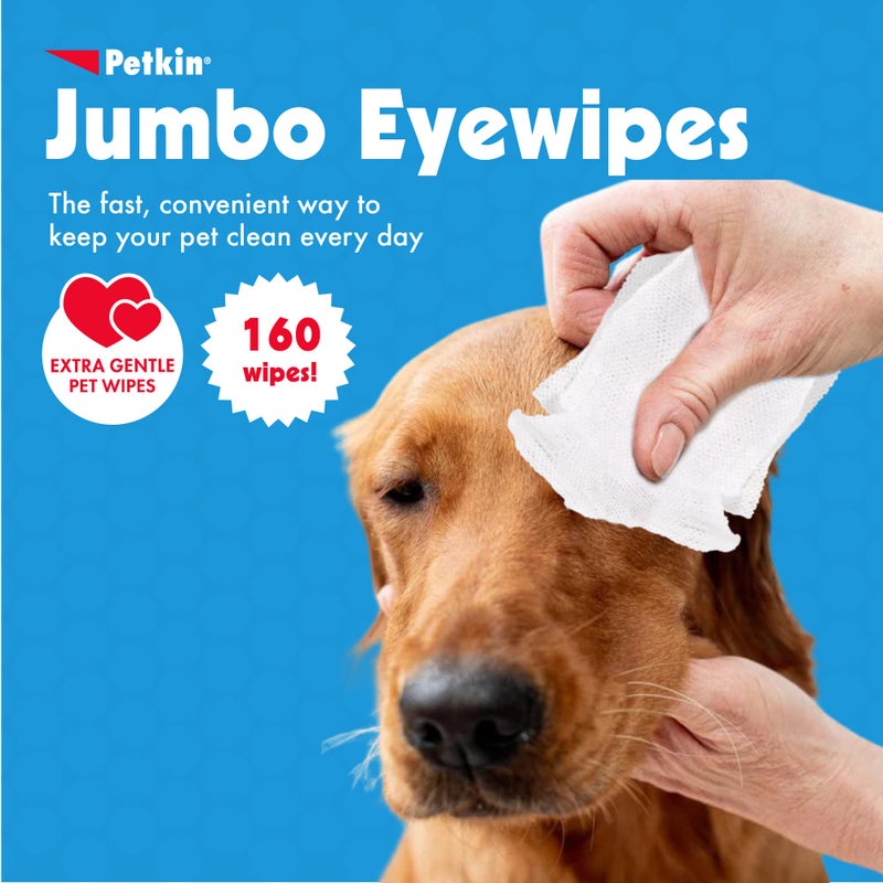 Petkin Jumbo Pet Eye Wipes, 80 Extra Moist Wipes, 2 Pack - Natural Formula Gently Removes Dirt, Discharge, & Tear Stains - Safe, Convenient, & Easy to Use Pet Wipes for Dogs, Cats, Puppies & Kittens - Image 2