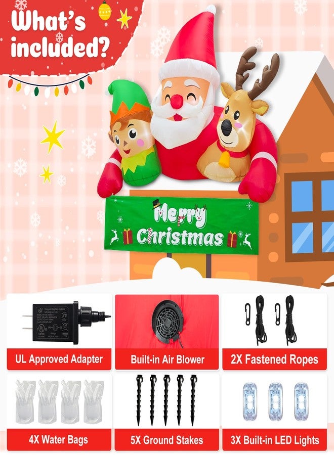أور ورم زينة عيد الميلاد الخارجية القابلة للنفخ من OurWarm بطول 7.2 قدم، زينة فناء قابلة للنفخ لعيد الميلاد مزودة بإضاءة LED مدمجة، لافتة قابلة للفصل، بابا نويل قابل للنفخ مع قزم ورنة لتزيين حديقة عيد الميلاد - Image 5