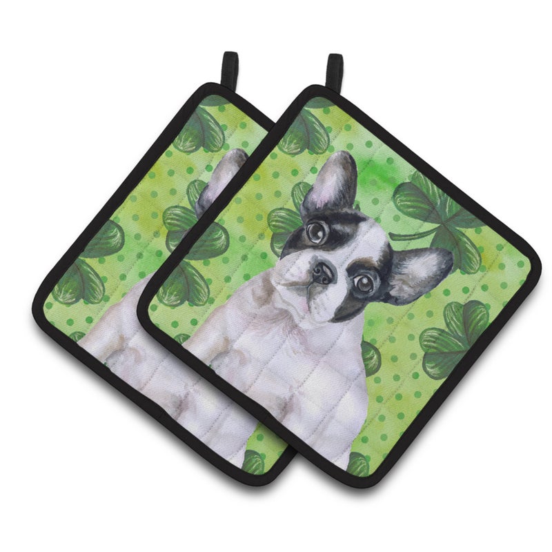 Caroline's Treasures ""Caroline's Treasures French Bulldog Black White Decorated pot holder  7.5H x 7.5W  St Patrick's Day""