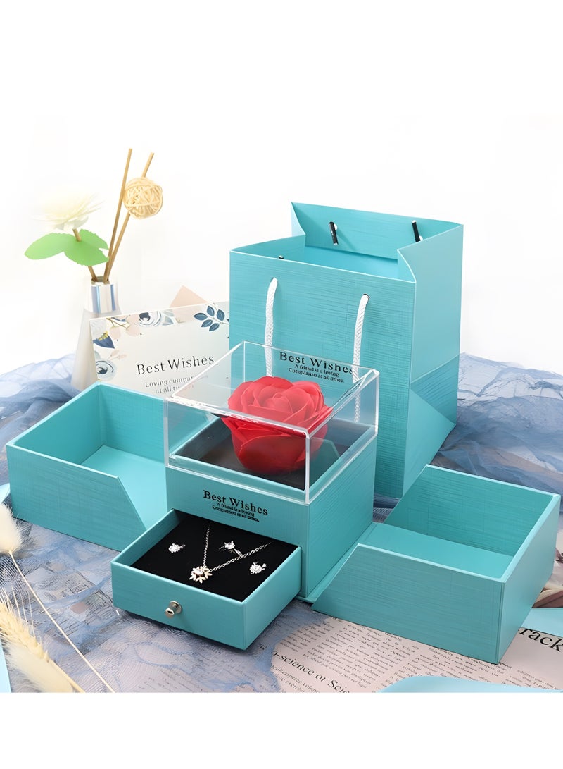 Best وردة محفوظة LOVAPPY مع قلادة وأقراط وخاتم زهور في صندوق مجوهرات لعيد الحب زهور أبدية وردة أبدية لهدية عيد الميلاد أو الذكرى - هدايا رومانسية لها، أنثى، أم - Image 1