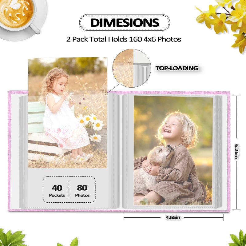 Popotop 2 Pack Photo Album 4x6 Pictures, Small Linen Slip-in Photo Albums Book for 80 Photos with 40 Pockets, Birthday Gifts for Women Mom Family Baby - Image 3