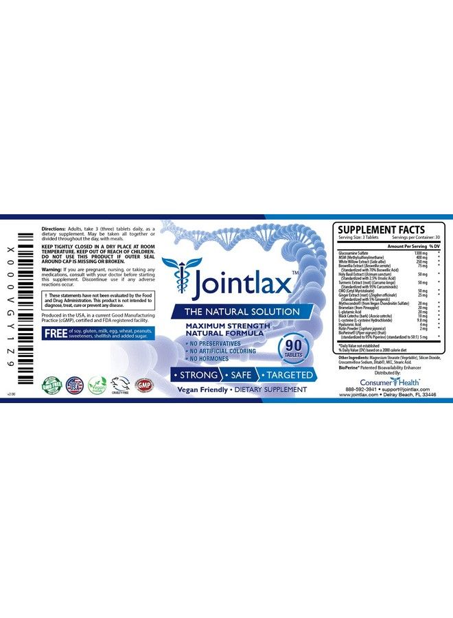 Consumer Health Ultimate Joint Support Improve Mobility Glucosamine Chondroitin Turmeric Bioperine High Absorption 90 Tablets Vegan