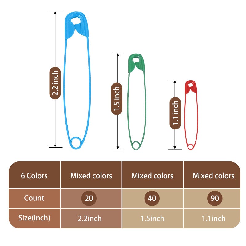 XKDOUS Safety Pins - 150 Pcs Assorted Sizes 6 Color Pins Bulk - Small & Large Heavy Duty for Clothes, Sewing, Craft - Image 2