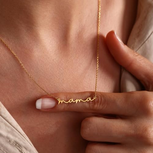 Moodear Dainty Small Mama Necklaces for Women - 18K Gold Plated Mom Chain Pendant Necklace for Mother's Day Gifts for New Mom Gifts - Image 2