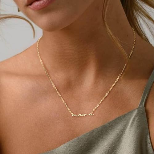 Moodear Dainty Small Mama Necklaces for Women - 18K Gold Plated Mom Chain Pendant Necklace for Mother's Day Gifts for New Mom Gifts - Image 3
