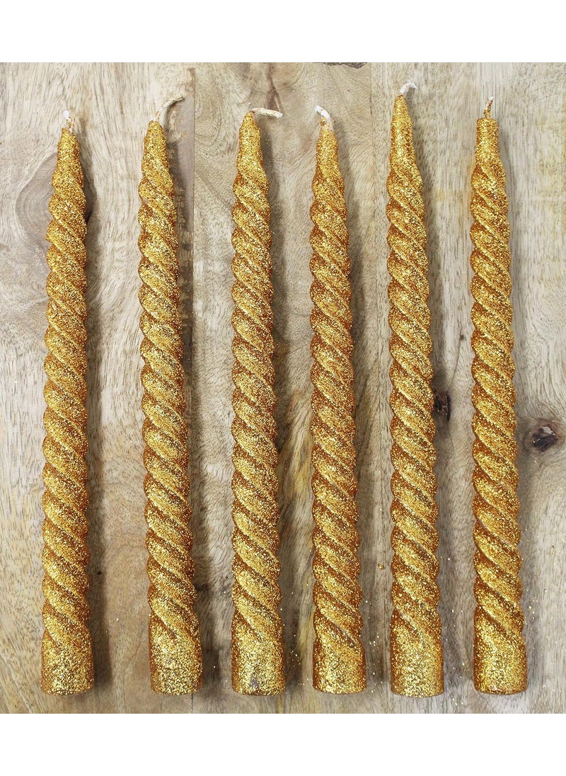 atorakushon atorakushon Spiral Taper Stick Candles Handmade Glitter Twisted Candles-Set of 6 for Decoration Weddings Party Church Dripless Candles10 inch (Golden)  - Image 1