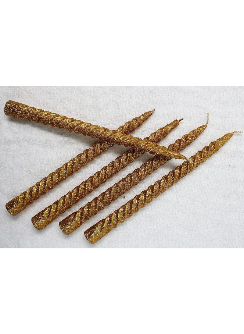 atorakushon atorakushon Spiral Taper Stick Candles Handmade Glitter Twisted Candles-Set of 6 for Decoration Weddings Party Church Dripless Candles10 inch (Golden)  - Image 4