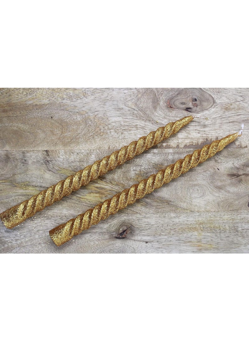 atorakushon atorakushon Spiral Taper Stick Candles Handmade Glitter Twisted Candles-Set of 6 for Decoration Weddings Party Church Dripless Candles10 inch (Golden)  - Image 2