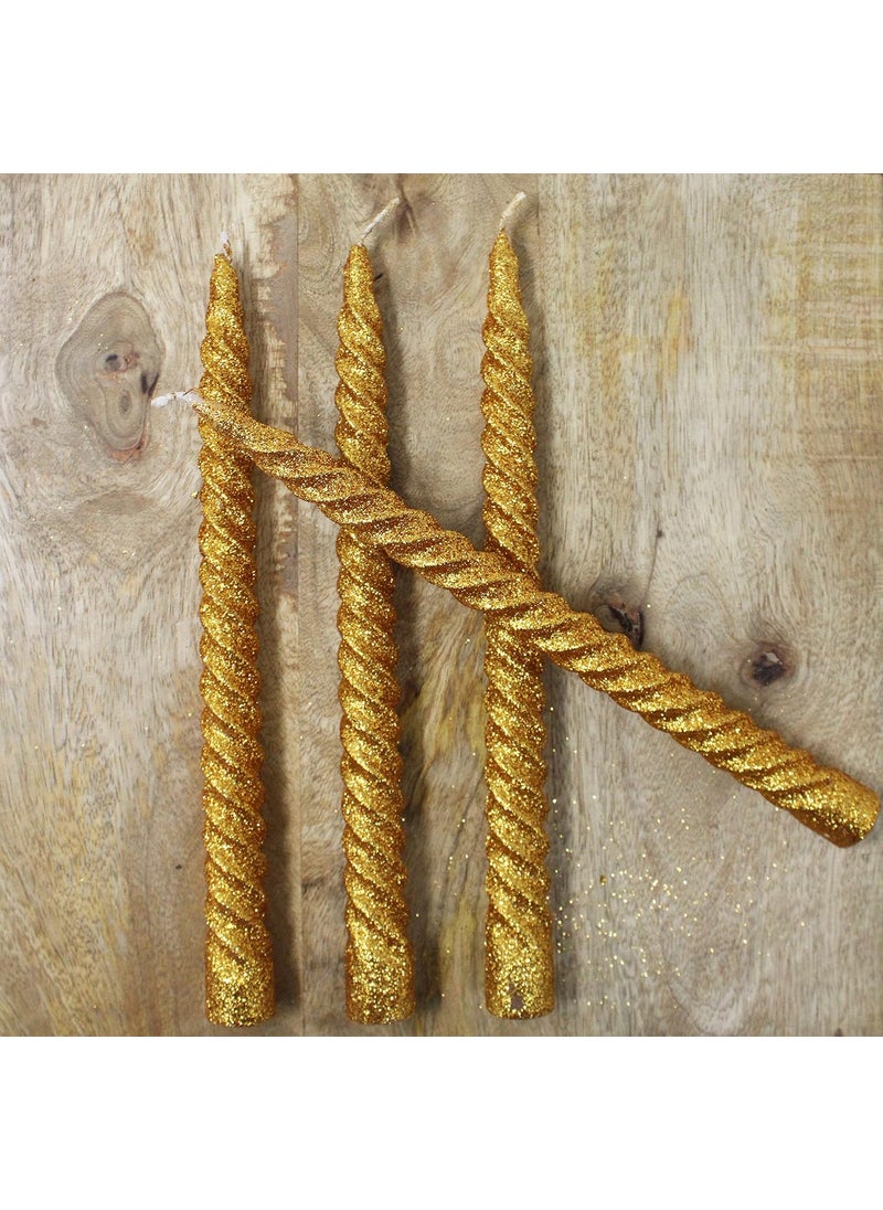 atorakushon atorakushon Spiral Taper Stick Candles Handmade Glitter Twisted Candles-Set of 6 for Decoration Weddings Party Church Dripless Candles10 inch (Golden)  - Image 3