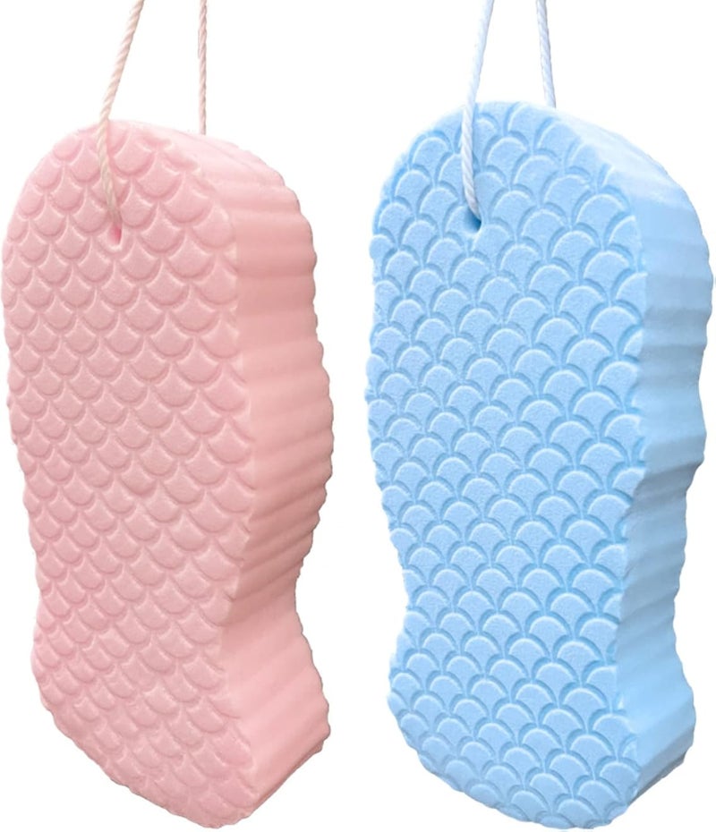 Teshee 2PCS Exfoliating Bath Sponge, 3D Bath Sponge Shower Brush, Soft Bath Sponges for Shower, Dead Skin Remover for Body, Shower Sponge for Adult Baby(Blue&Pink)