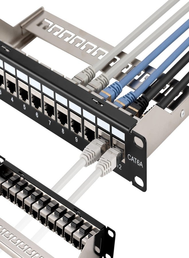 Rapink Mini 12 Port Cat6A Patch Panel with Inline Keystone 10G Support, Shielded 10-Inch with Removable Back Bar, 1U Network Patch Panel for Cat7, Cat6, Cat6A, Cat5e - Image 1