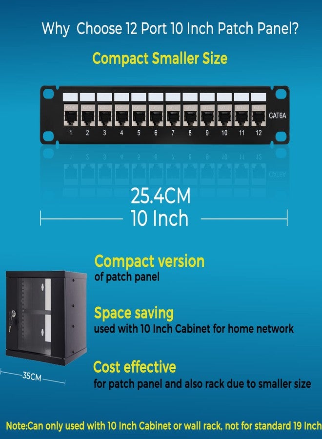 Rapink Mini 12 Port Cat6A Patch Panel with Inline Keystone 10G Support, Shielded 10-Inch with Removable Back Bar, 1U Network Patch Panel for Cat7, Cat6, Cat6A, Cat5e - Image 3