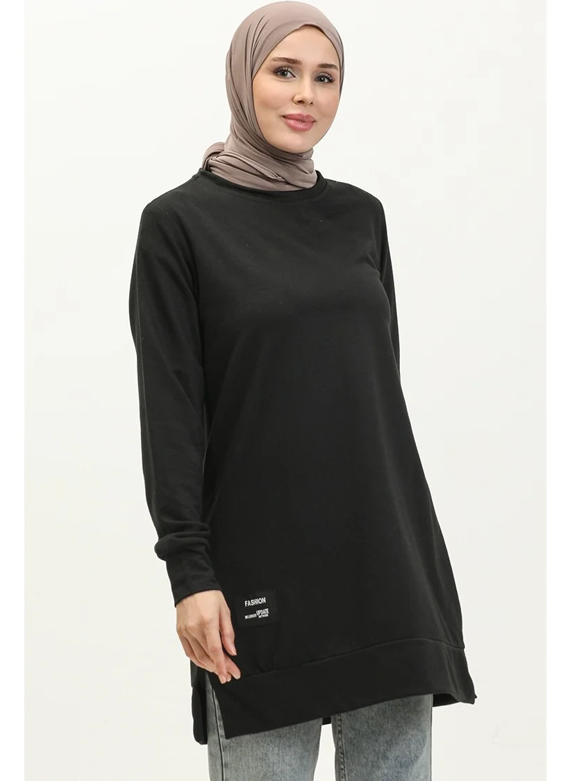 Sefa Merve Slit Detailed Sports Tunic 0269-02 Black