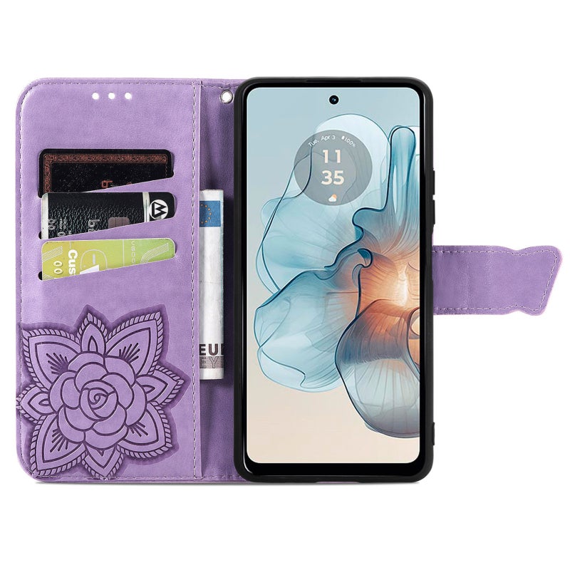 HuHa Protective Cover For Motorola Moto G24 Power Butterfly Love Flower Embossed Leather Phone Case(Light Purple) - Image 3