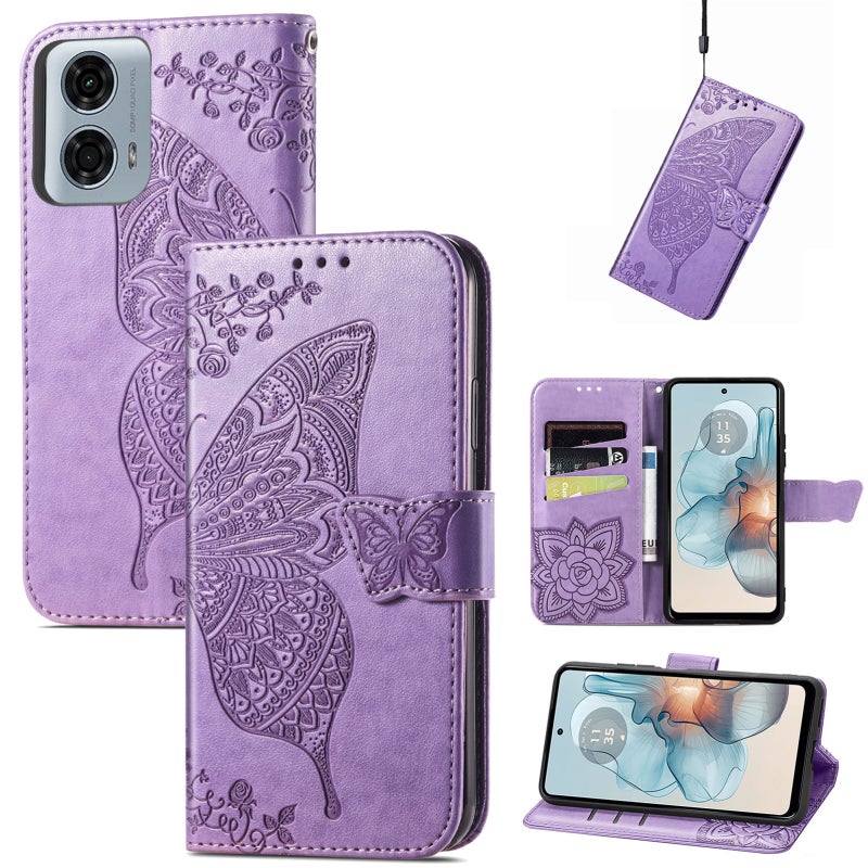HuHa Protective Cover For Motorola Moto G24 Power Butterfly Love Flower Embossed Leather Phone Case(Light Purple) - Image 1