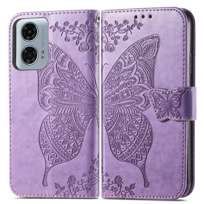 HuHa Protective Cover For Motorola Moto G24 Power Butterfly Love Flower Embossed Leather Phone Case(Light Purple) - Image 2