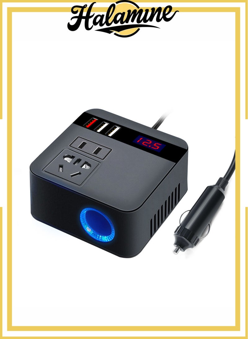 Halamine 120W Car Power Inverter, DC 12/24V to 220V AC Converter, Car Charger Adapter with 3 USB Ports, Built-in Switch and Current Display LED Screen, Suitable for Cars and Trucks. - Image 1