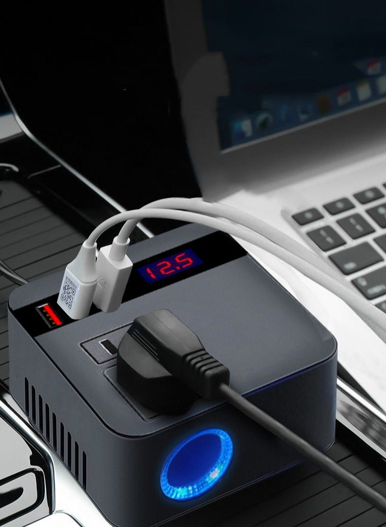 Halamine 120W Car Power Inverter, DC 12/24V to 220V AC Converter, Car Charger Adapter with 3 USB Ports, Built-in Switch and Current Display LED Screen, Suitable for Cars and Trucks. - Image 2