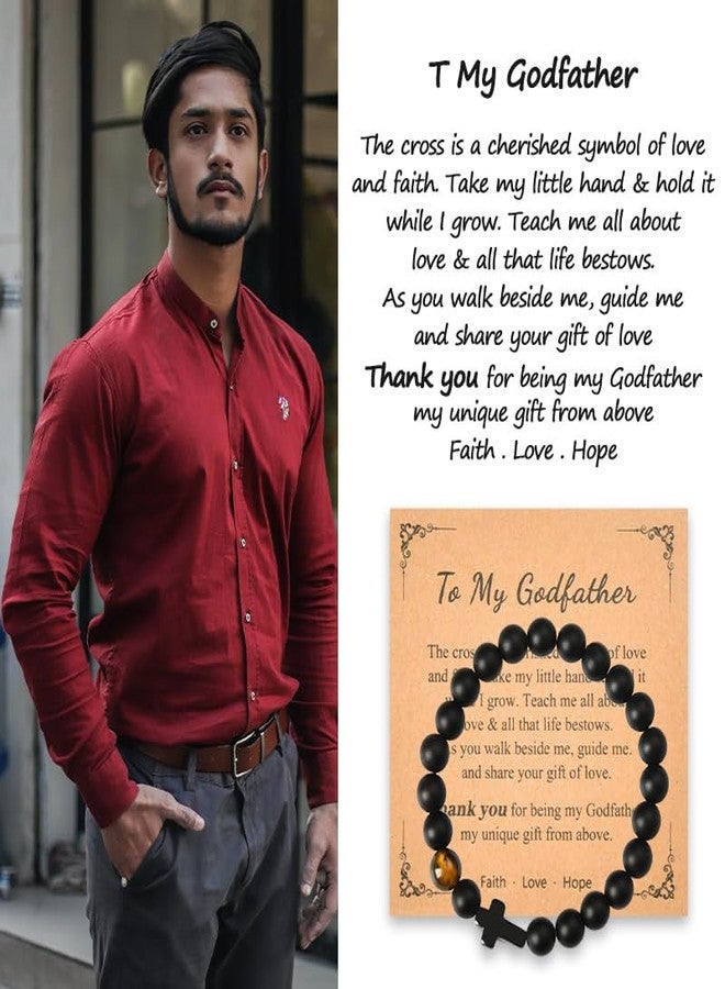 YangQian Christian Godfather Gifts from Godchild the Godfather Gifts for Men Cross Beaded Bracelet Baptism Thank You Gifts for Men Godfather Birthday Fathers Day Christmas Gift Rosary Catholic Prayers Bracelet - Image 2