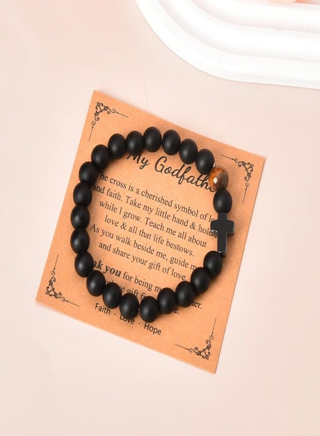 YangQian Christian Godfather Gifts from Godchild the Godfather Gifts for Men Cross Beaded Bracelet Baptism Thank You Gifts for Men Godfather Birthday Fathers Day Christmas Gift Rosary Catholic Prayers Bracelet - Image 3