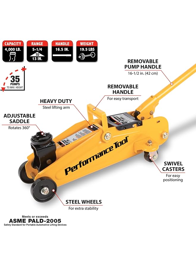 Performance Tool W1606 2 Ton (4,000 Lbs.) Capacity Compact Trolley Jack - Image 2