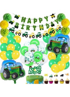 68Pcs Farm Green Tractor Supplies Birthday Decorations For John Deere Theme Happy Banner Garland Cupcake Toppers Balloons Girls Boys Kids And Baby Shower
