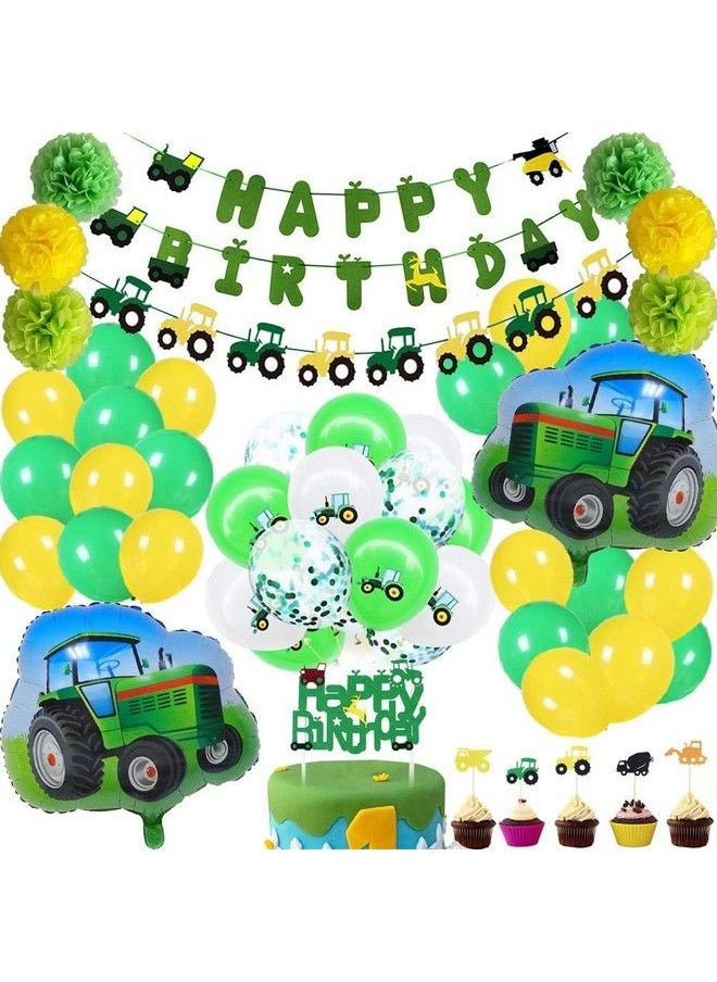 Milcraft - 68Pcs Farm Green Tractor Supplies Birthday Decorations For John Deere Theme Happy Banner Garland Cupcake Toppers Balloons Girls Boys Kids And Baby Shower - Image 1