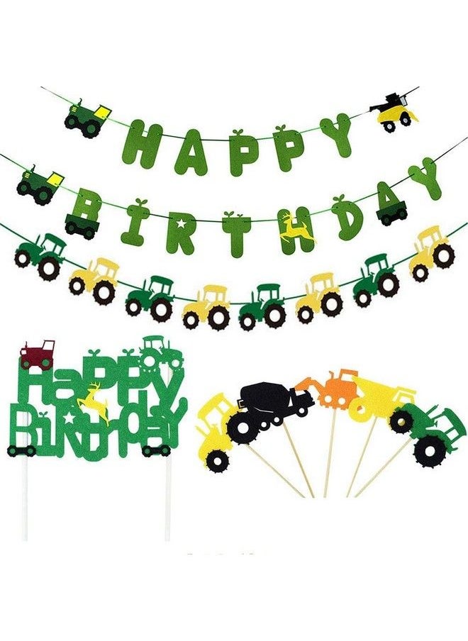 Milcraft - 68Pcs Farm Green Tractor Supplies Birthday Decorations For John Deere Theme Happy Banner Garland Cupcake Toppers Balloons Girls Boys Kids And Baby Shower - Image 1