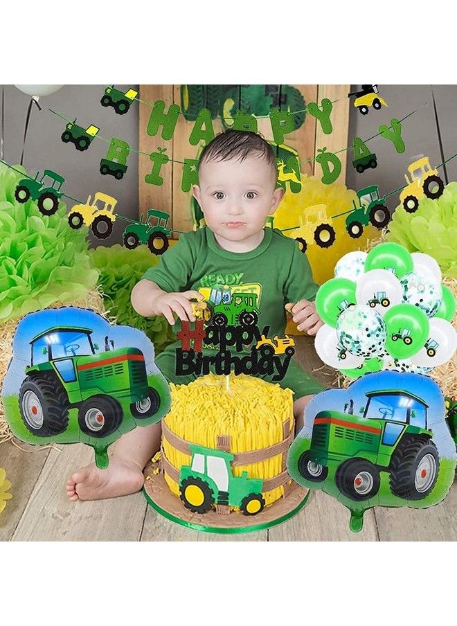 Milcraft - 68Pcs Farm Green Tractor Supplies Birthday Decorations For John Deere Theme Happy Banner Garland Cupcake Toppers Balloons Girls Boys Kids And Baby Shower - Image 1