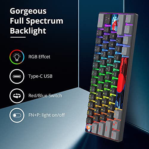 Owpkeenthy 60% Percent Keyboard Mechanical Gaming with Red Switch Wired Ultra Compact RGB Mini Keyboard Backlit for PC Xbox PS4 (Dark/Red Switch) - Image 3