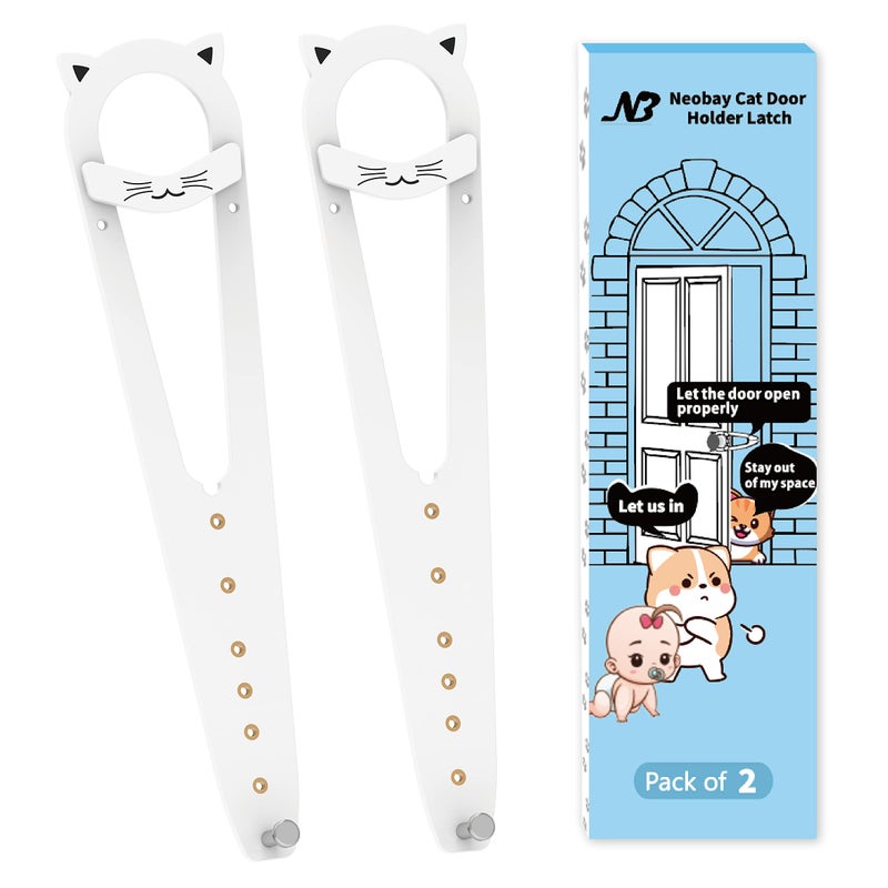Neobay Cat Door Latch with Stabilizer 7 Sizes Adjustable Cat Door Holder Latch to Keep Dog Out of Litter Box Economical Alternative of Pet Gates and Interior Cat Door White 2 Packs