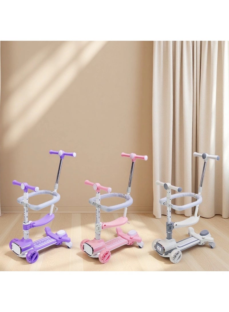 EASY FUTURE Foldable 4-in-1 Kids Scooter with Adjustable Handlebar, Removable Seat & Parent Push Bar, 360° Baby Fence, Three Wheel Toddler Kick Scooter for Boys and Girls 1-12 Years Old - Image 5