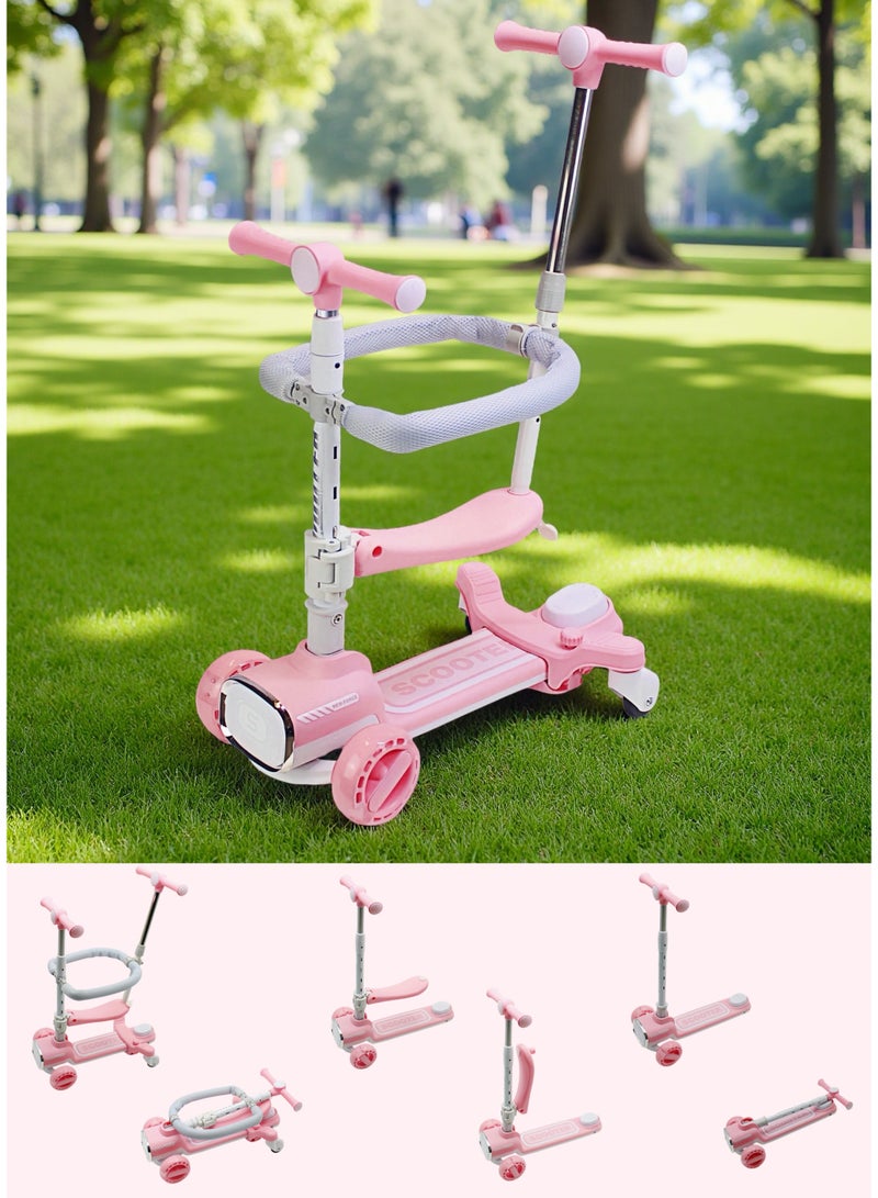 EASY FUTURE Foldable 4-in-1 Kids Scooter with Adjustable Handlebar, Removable Seat & Parent Push Bar, 360° Baby Fence, Three Wheel Toddler Kick Scooter for Boys and Girls 1-12 Years Old - Image 1