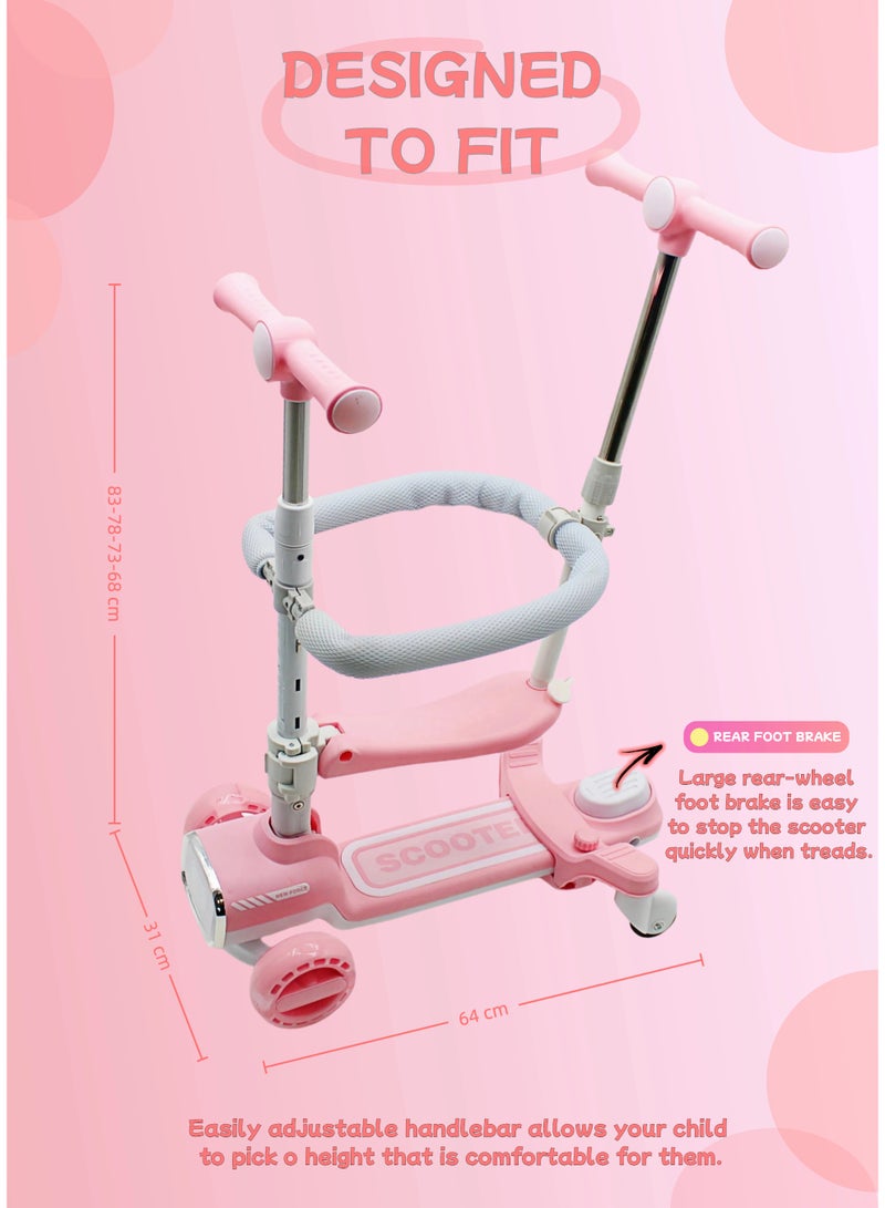 EASY FUTURE Foldable 4-in-1 Kids Scooter with Adjustable Handlebar, Removable Seat & Parent Push Bar, 360° Baby Fence, Three Wheel Toddler Kick Scooter for Boys and Girls 1-12 Years Old - Image 4