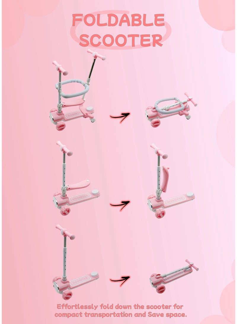 EASY FUTURE Foldable 4-in-1 Kids Scooter with Adjustable Handlebar, Removable Seat & Parent Push Bar, 360° Baby Fence, Three Wheel Toddler Kick Scooter for Boys and Girls 1-12 Years Old - Image 3