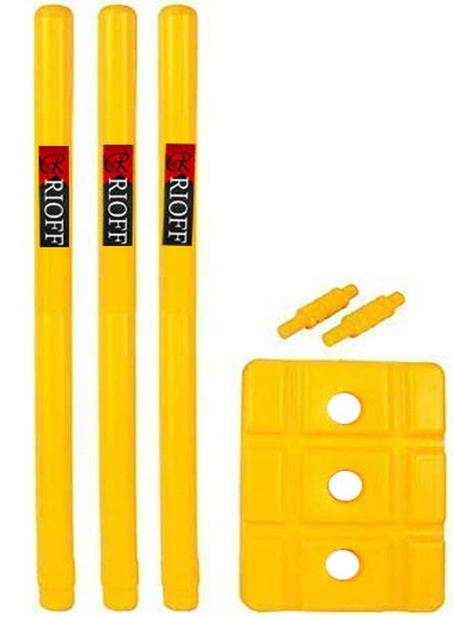 مجموعة أعمدة الكريكيت البلاستيكية الثقيلة من Rioff® - 3 أعمدة + 2 عوارض + 1 حامل (أصفر) (مجموعة أعمدة بلاستيكية) - Image 3