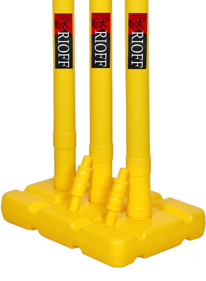 مجموعة أعمدة الكريكيت البلاستيكية الثقيلة من Rioff® - 3 أعمدة + 2 عوارض + 1 حامل (أصفر) (مجموعة أعمدة بلاستيكية) - Image 5