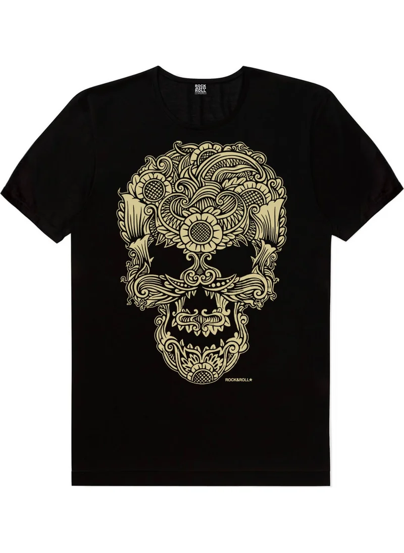 روك اند رول Tattoo Skull Black Men's T-shirt