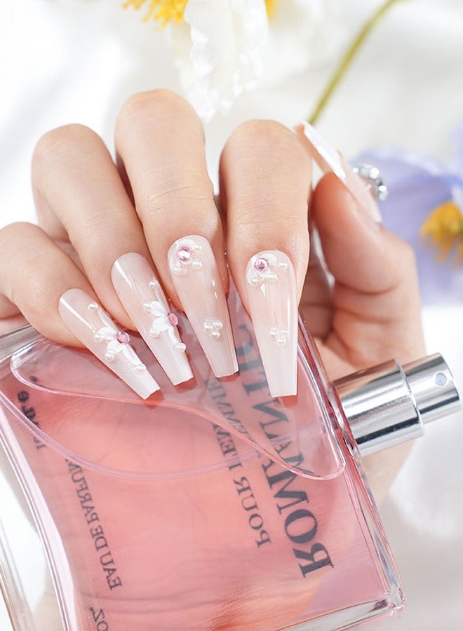 24 pieces press-on nail art patches, with nail tool kit, pink prints and diamonds, trapezoidal medium-length nail art patches, everyday versatile models, convenient patches, health and safety - Image 3