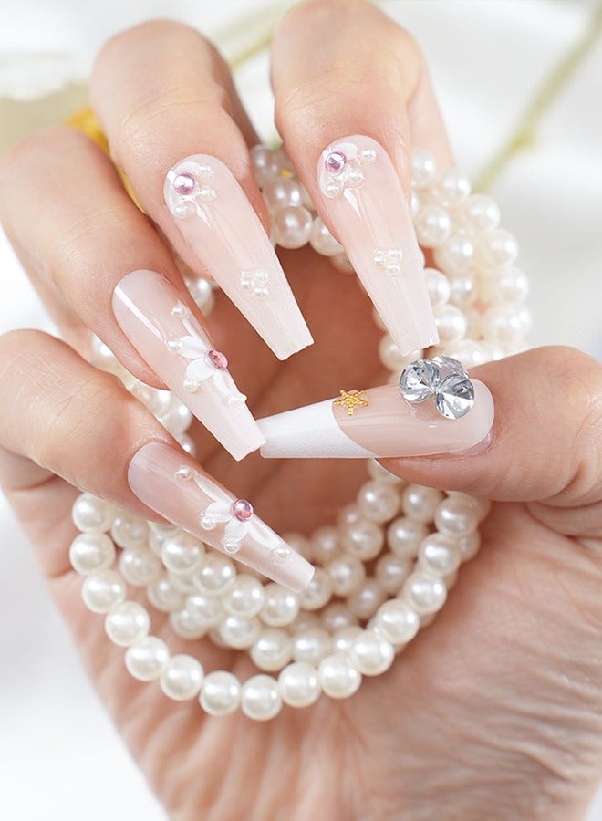 24 pieces press-on nail art patches, with nail tool kit, pink prints and diamonds, trapezoidal medium-length nail art patches, everyday versatile models, convenient patches, health and safety - Image 4