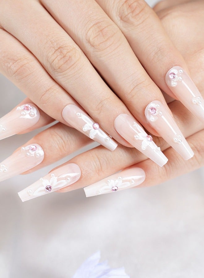 24 pieces press-on nail art patches, with nail tool kit, pink prints and diamonds, trapezoidal medium-length nail art patches, everyday versatile models, convenient patches, health and safety - Image 5