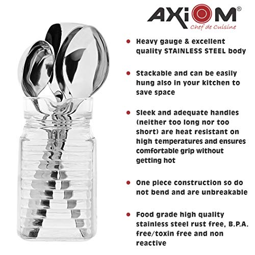 Axiom Serving Tools Stainless Steel 4 Piece Heavy Gauge Non-Stick Set of 1 Soup Ladle (Karchi), 2 Solid Spoon (Chamcha) and 1 Rice Spoon for Serving Soup/Curry/Dal/Rice/Pasta - 23 Cm - Image 5