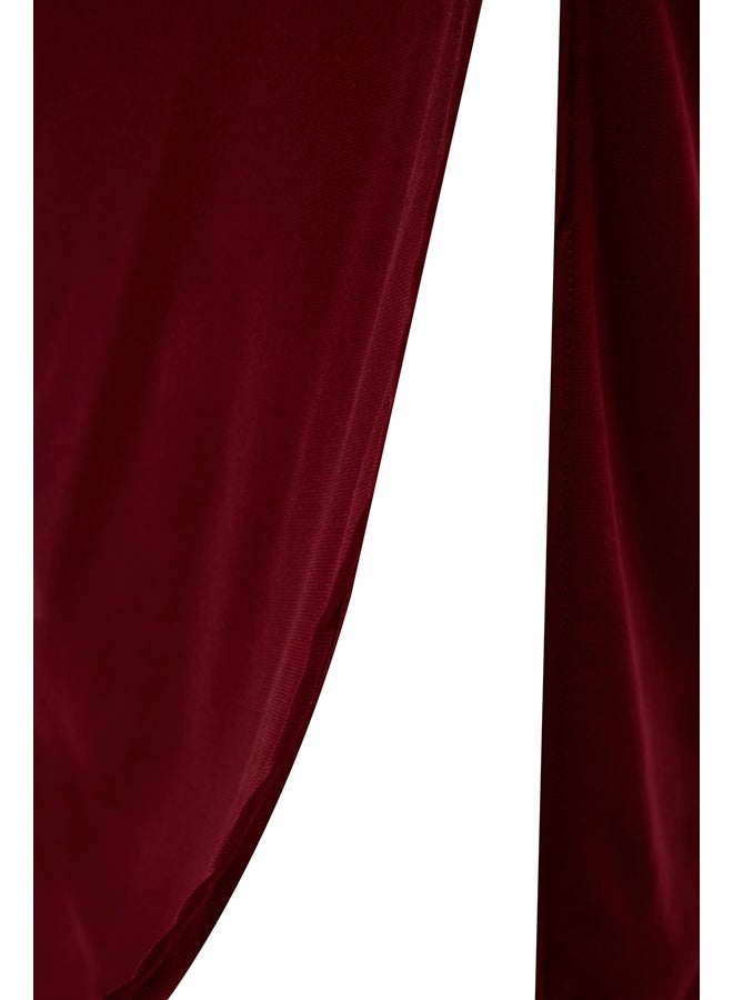 trendyol Burgundy Slit Asymmetric Collar Midi Knitted Dress TWOAW24EL00118  - Image 4