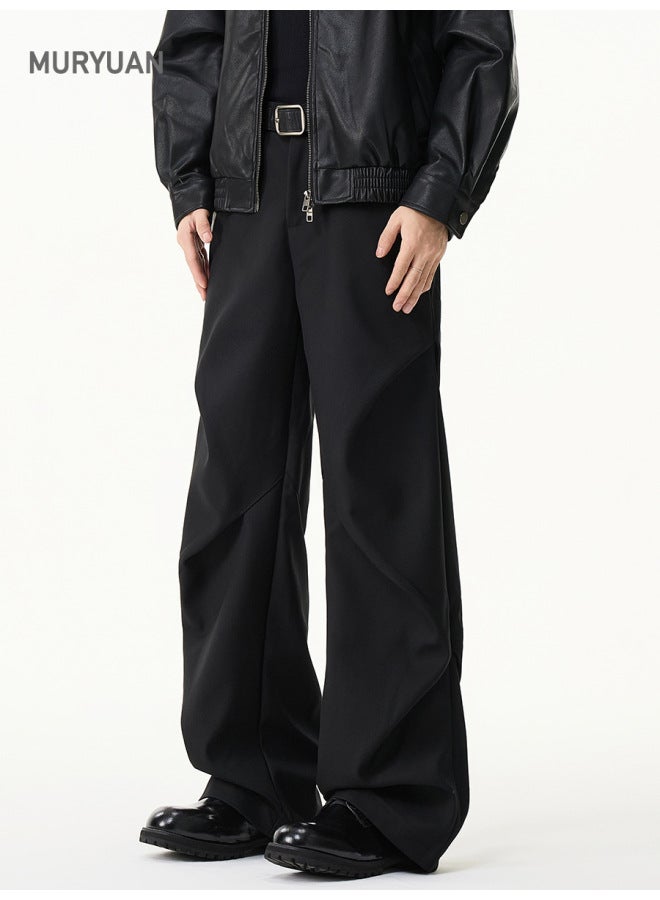 مو Mu Yuan ملابس رجالية شتاء خريف قطيفة Cleanfit بنطلون مطوي منسدل لزيادة الطول للرجال كاجوال فضفاض واسع الأرجل - Image 5