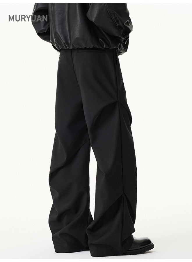 مو Mu Yuan ملابس رجالية شتاء خريف قطيفة Cleanfit بنطلون مطوي منسدل لزيادة الطول للرجال كاجوال فضفاض واسع الأرجل - Image 2