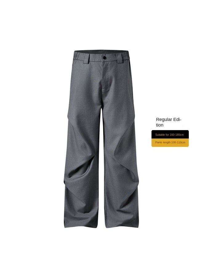 مو Mu Yuan ملابس رجالية شتاء خريف قطيفة Cleanfit بنطلون مطوي منسدل لزيادة الطول للرجال كاجوال فضفاض واسع الأرجل - Image 1