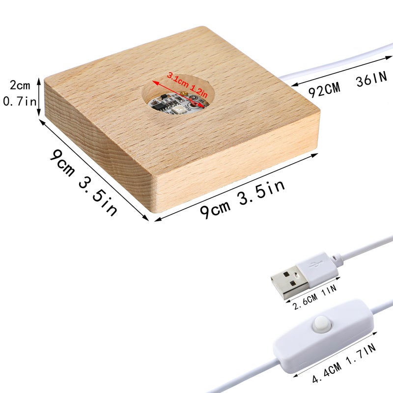 Zeershee Pack 2 قاعدة مصباح LED للأضواء الملونة الكريستالية شاشة خشب مربعة - Image 3