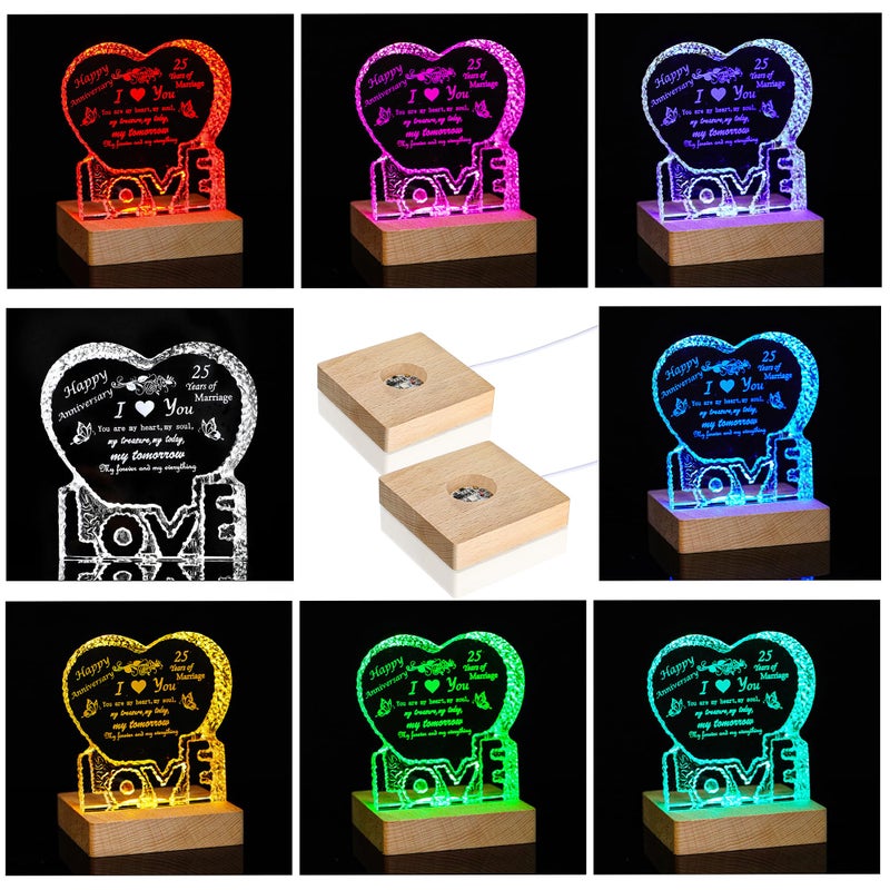 Zeershee Pack 2 قاعدة مصباح LED للأضواء الملونة الكريستالية شاشة خشب مربعة - Image 2