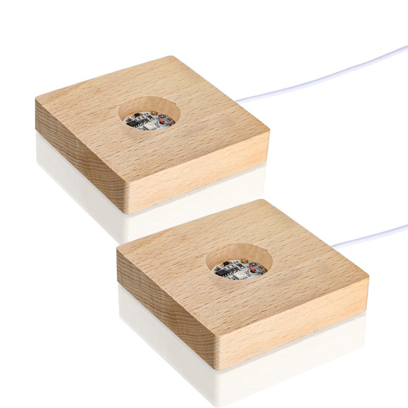 Zeershee Pack 2 قاعدة مصباح LED للأضواء الملونة الكريستالية شاشة خشب مربعة - Image 1