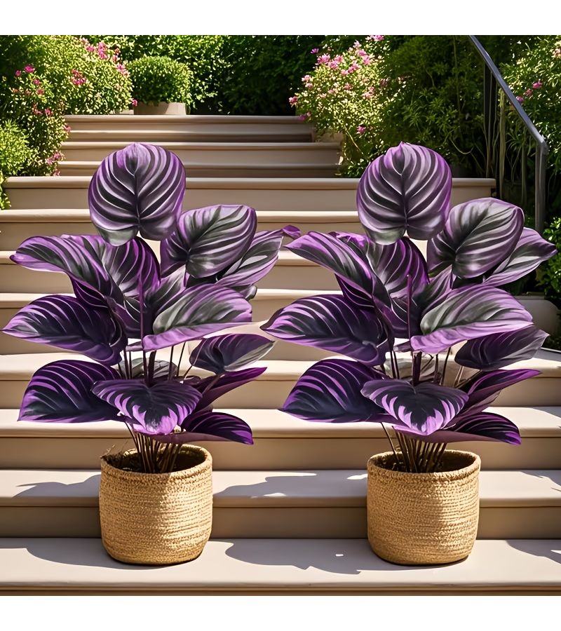 2 Pcs Purple Artificial Faux Greenery Plants Natural Look Home Office Living Room Bedroom Porch Courtyard Outdoor Garden Decor Low Maintenance Holiday Plants Pot Not Included - Image 5